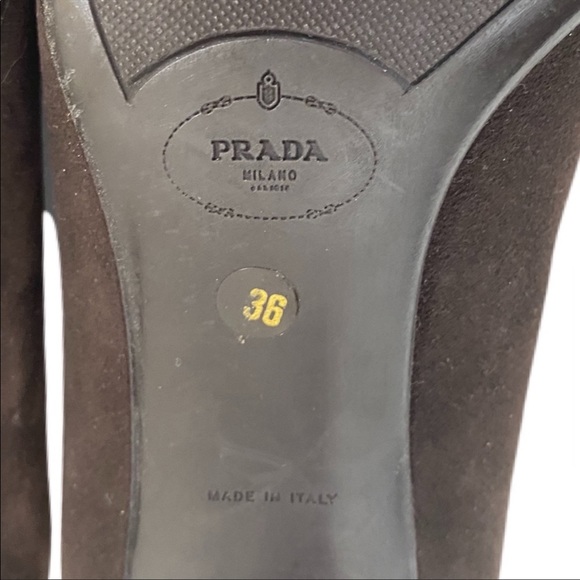 98. Prada NWT Brown Suede Square Pointed Toe Logo Pump 36 - Picture 5 of 9